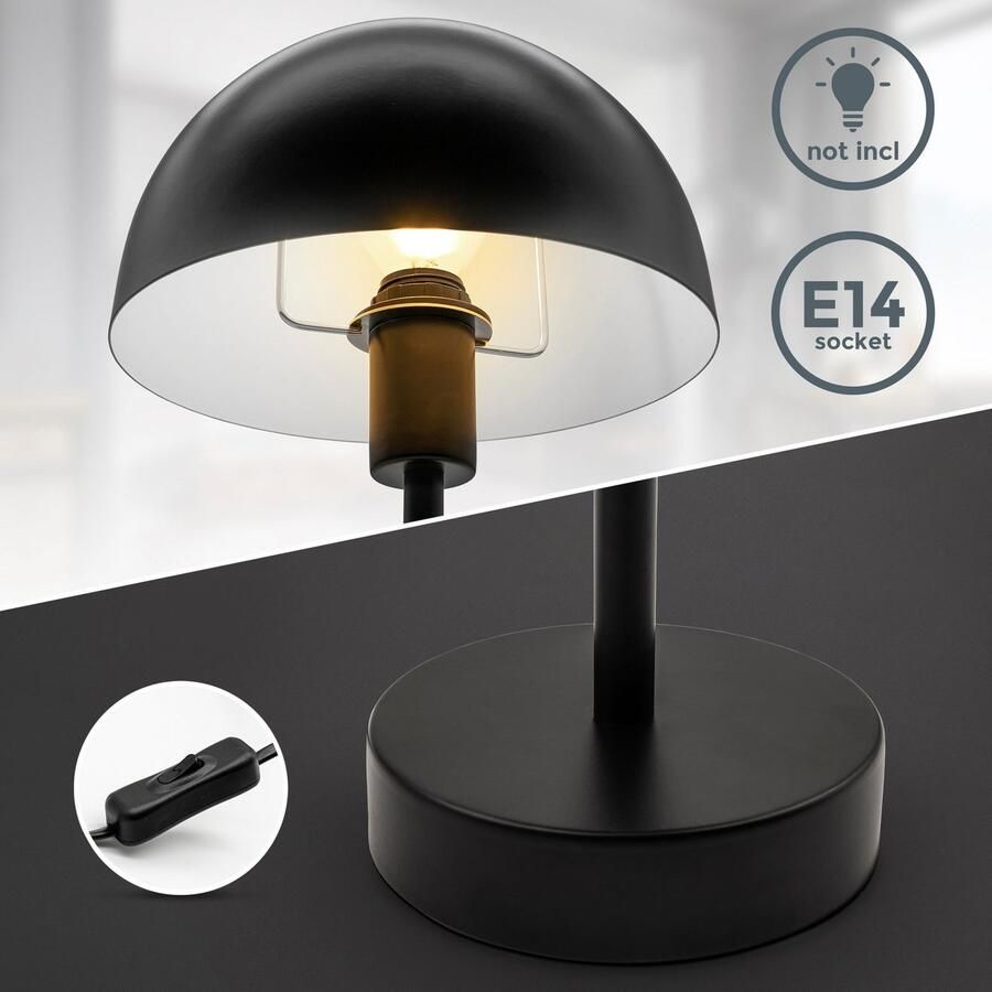 B.K.Licht Tafellamp BK_TL1529 Retro tafellamp E14 fitting mat zwart Nachttafellamp bedlamp kabelschakelaar zonder lamp (max. 25W) (1 stuk) - Foto 4