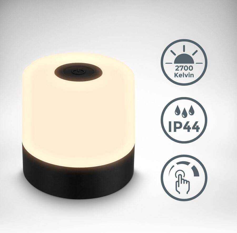B.K.Licht Tafellamp voor buiten BK_TL1588 Accu LED tafellamp 3-niveau touchdimmer met USB 2.700 k 150 lm 2w ingebouwde batterij ip44 7x7 cm zwart (1 stuk) - Foto 8