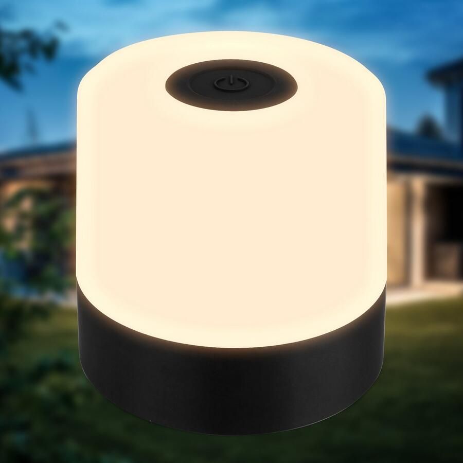 B.K.Licht Tafellamp voor buiten BK_TL1588 Accu LED tafellamp 3-niveau touchdimmer met USB 2.700 k 150 lm 2w ingebouwde batterij ip44 7x7 cm zwart (1 stuk) - Foto 3