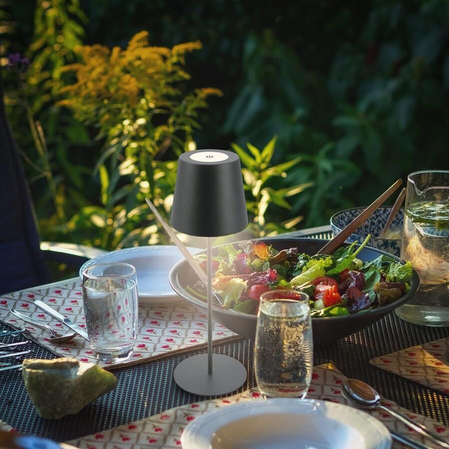 B.K.Licht Tafellamp voor buiten BK_TL1593 Accu LED tafellamp 3-niveau touchdimmer met USB 2.700 k 200 lm 2 5w ip44 12h brandduur 36 x 10 5 cm antraciet (1 stuk)