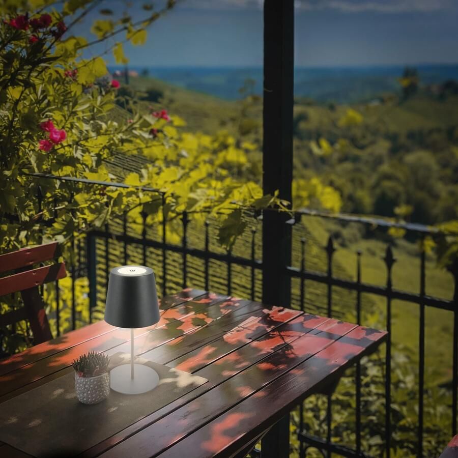 B.K.Licht Tafellamp voor buiten BK_TL1593 Accu LED tafellamp 3-niveau touchdimmer met USB 2.700 k 200 lm 2 5w ip44 12h brandduur 36 x 10 5 cm antraciet (1 stuk) - Foto 2