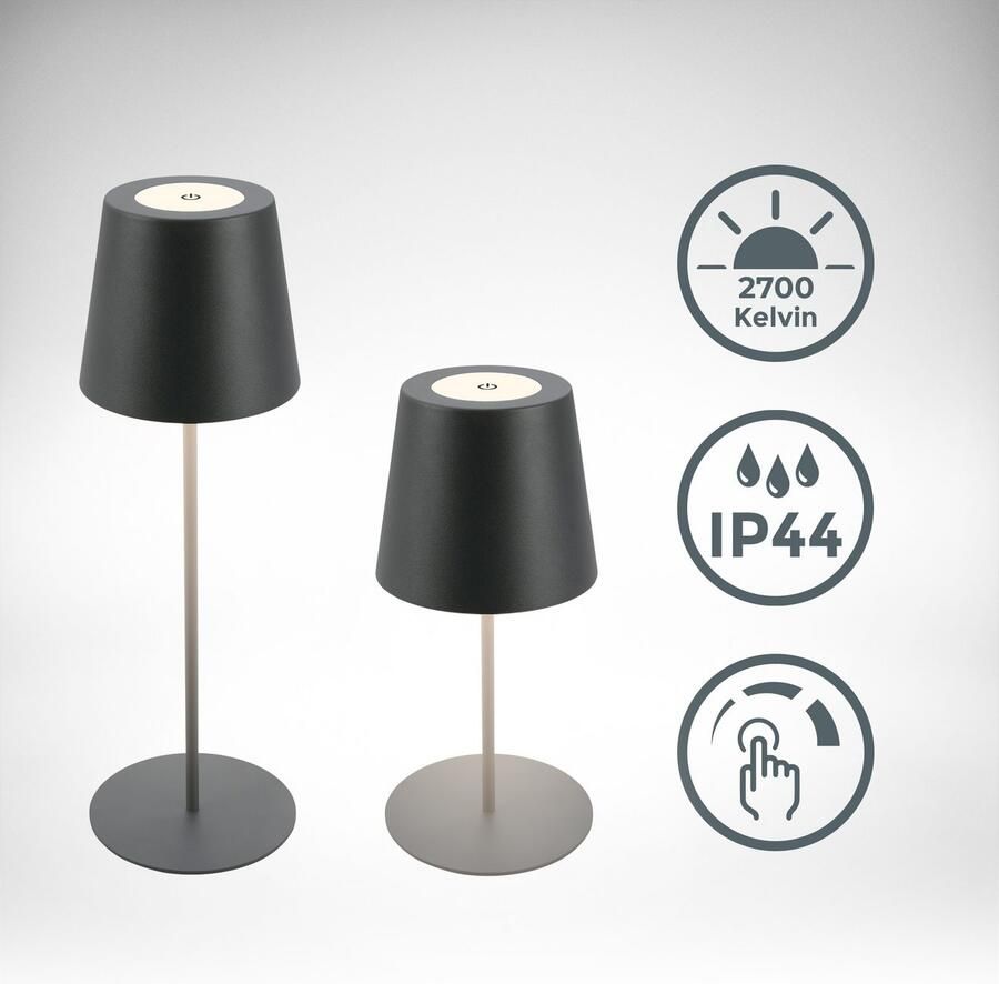 B.K.Licht Tafellamp voor buiten BK_TL1593 Accu LED tafellamp 3-niveau touchdimmer met USB 2.700 k 200 lm 2 5w ip44 12h brandduur 36 x 10 5 cm antraciet (1 stuk) - Foto 8