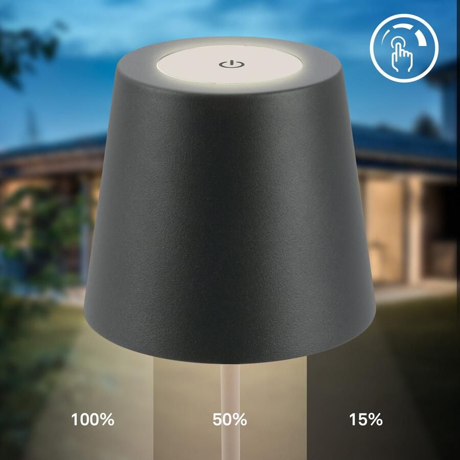 B.K.Licht Tafellamp voor buiten BK_TL1593 Accu LED tafellamp 3-niveau touchdimmer met USB 2.700 k 200 lm 2 5w ip44 12h brandduur 36 x 10 5 cm antraciet (1 stuk) - Foto 4