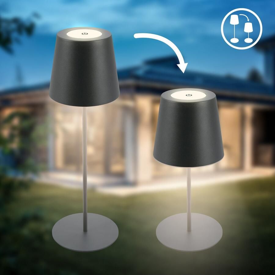 B.K.Licht Tafellamp voor buiten BK_TL1593 Accu LED tafellamp 3-niveau touchdimmer met USB 2.700 k 200 lm 2 5w ip44 12h brandduur 36 x 10 5 cm antraciet (1 stuk) - Foto 6