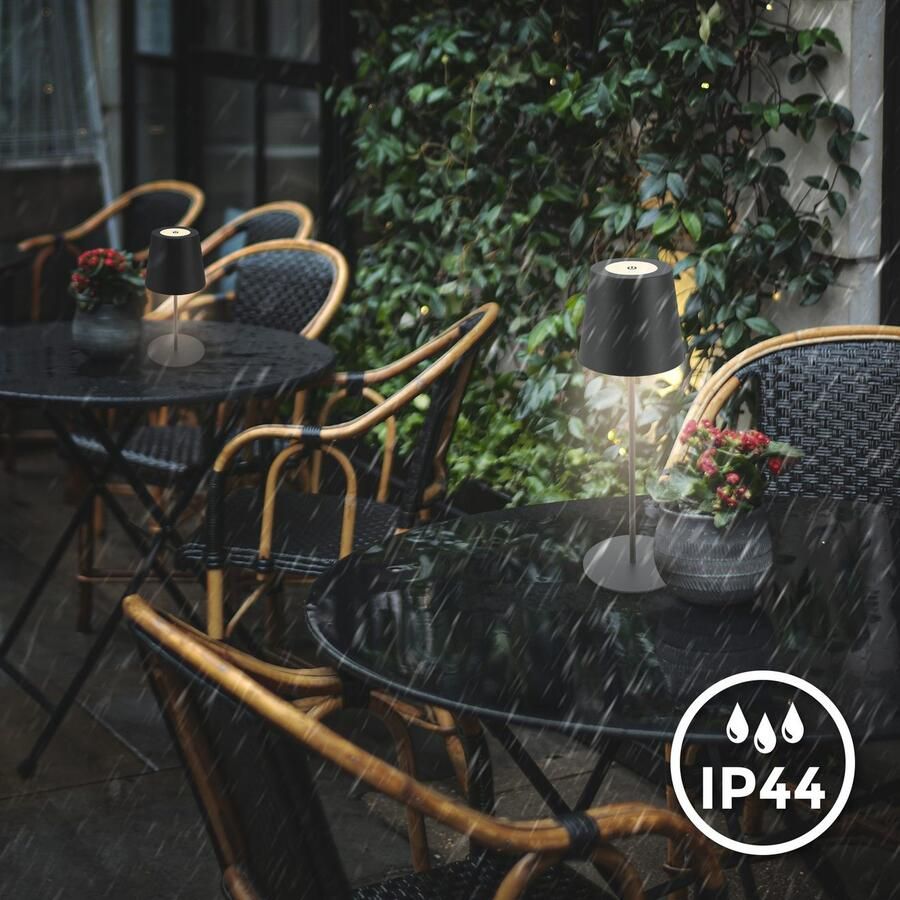 B.K.Licht Tafellamp voor buiten BK_TL1593 Accu LED tafellamp 3-niveau touchdimmer met USB 2.700 k 200 lm 2 5w ip44 12h brandduur 36 x 10 5 cm antraciet (1 stuk) - Foto 7