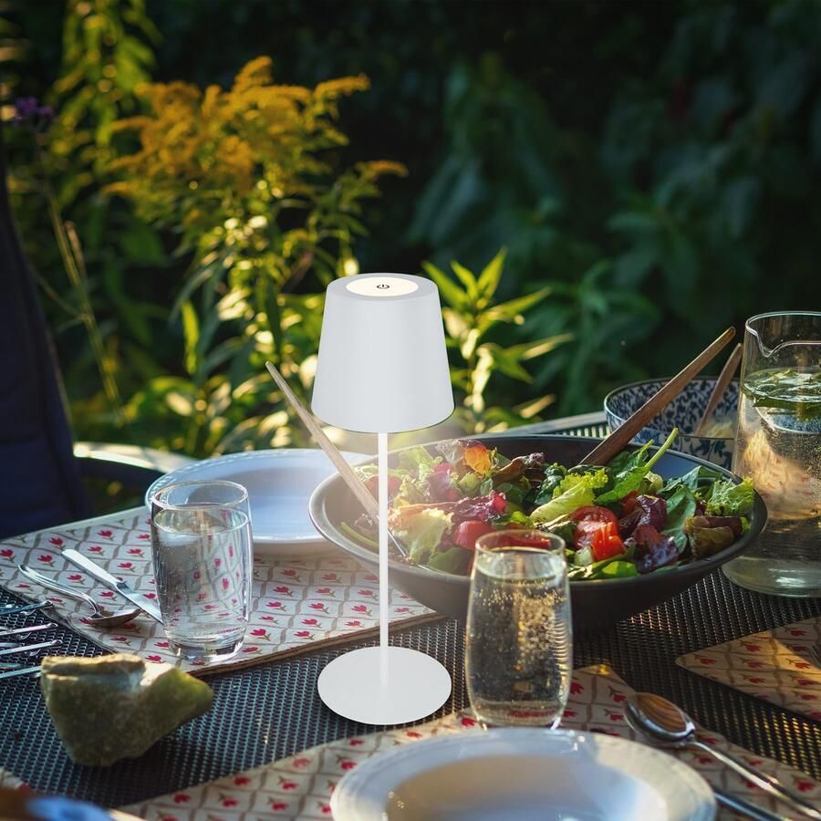 B.K.Licht Tafellamp voor buiten BK_TL1594 Accu LED tafellamp 3-niveau touchdimmer met USB 2.700 k 200 lm 2 5w ip44 12h brandduur 36 x 10 5 cm wit (1 stuk)