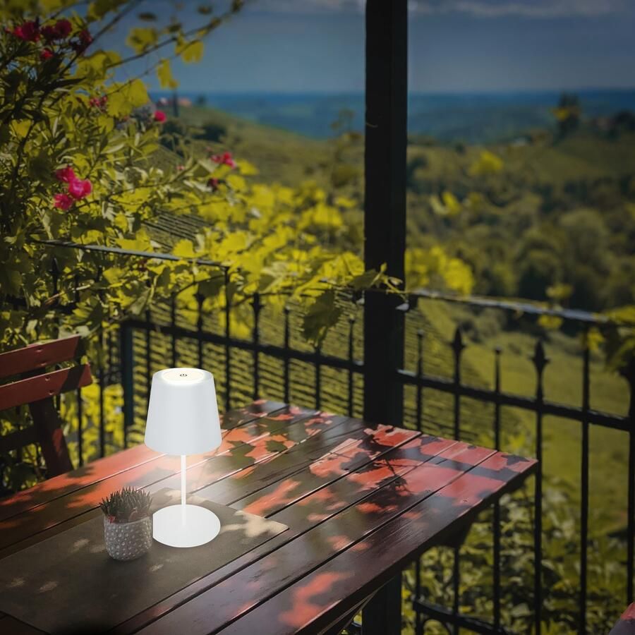 B.K.Licht Tafellamp voor buiten BK_TL1594 Accu LED tafellamp 3-niveau touchdimmer met USB 2.700 k 200 lm 2 5w ip44 12h brandduur 36 x 10 5 cm wit (1 stuk) - Foto 2