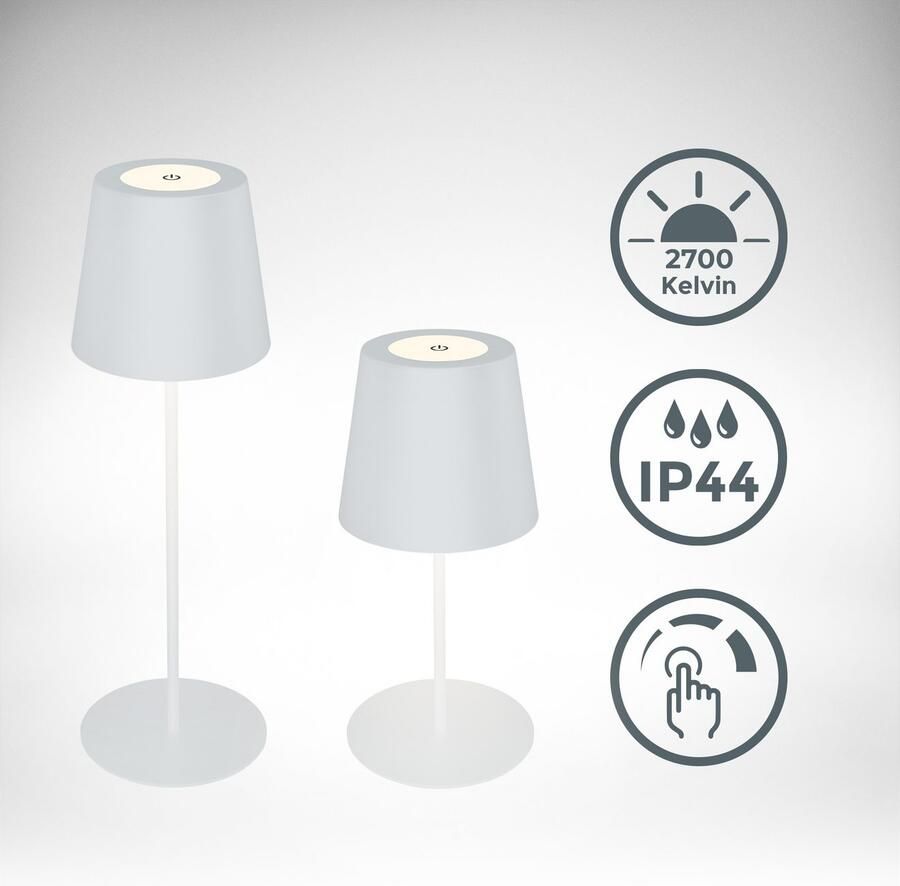 B.K.Licht Tafellamp voor buiten BK_TL1594 Accu LED tafellamp 3-niveau touchdimmer met USB 2.700 k 200 lm 2 5w ip44 12h brandduur 36 x 10 5 cm wit (1 stuk) - Foto 8