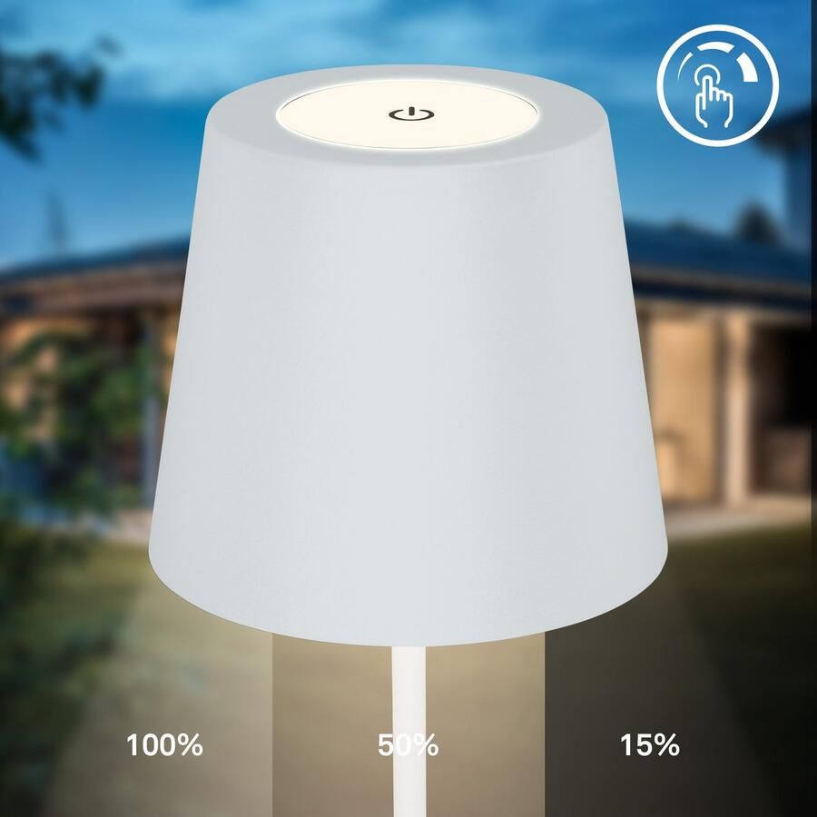 B.K.Licht Tafellamp voor buiten BK_TL1594 Accu LED tafellamp 3-niveau touchdimmer met USB 2.700 k 200 lm 2 5w ip44 12h brandduur 36 x 10 5 cm wit (1 stuk) - Foto 4