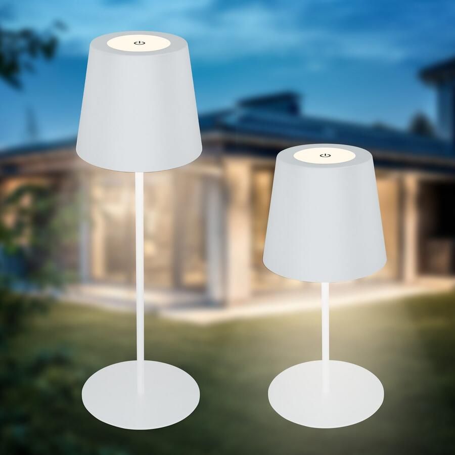 B.K.Licht Tafellamp voor buiten BK_TL1594 Accu LED tafellamp 3-niveau touchdimmer met USB 2.700 k 200 lm 2 5w ip44 12h brandduur 36 x 10 5 cm wit (1 stuk) - Foto 6