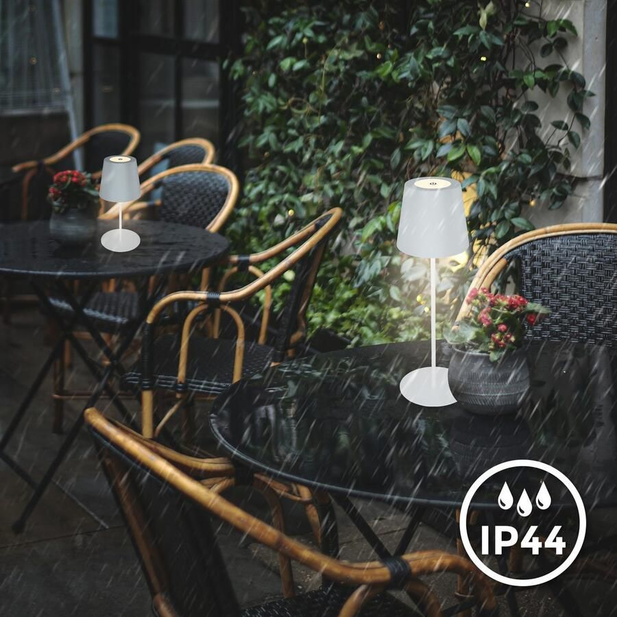 B.K.Licht Tafellamp voor buiten BK_TL1594 Accu LED tafellamp 3-niveau touchdimmer met USB 2.700 k 200 lm 2 5w ip44 12h brandduur 36 x 10 5 cm wit (1 stuk) - Foto 7