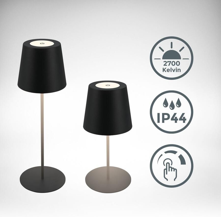 B.K.Licht Tafellamp voor buiten BK_TL1595 Accu LED tafellamp 3-niveau touchdimmer met USB 2.700 k 200 lm 2 5w ip44 12h brandduur 36 x 10 5 cm zwart (1 stuk) - Foto 8