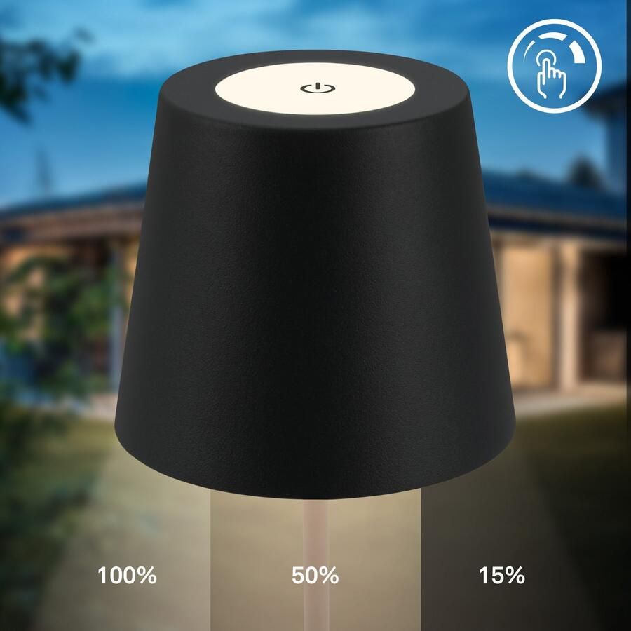 B.K.Licht Tafellamp voor buiten BK_TL1595 Accu LED tafellamp 3-niveau touchdimmer met USB 2.700 k 200 lm 2 5w ip44 12h brandduur 36 x 10 5 cm zwart (1 stuk) - Foto 3