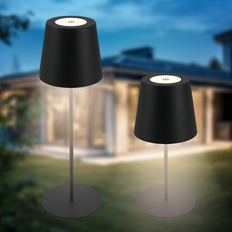 B.K.Licht Tafellamp voor buiten BK_TL1595 Accu LED tafellamp 3-niveau touchdimmer met USB 2.700 k 200 lm 2 5w ip44 12h brandduur 36 x 10 5 cm zwart (1 stuk) - Foto 5