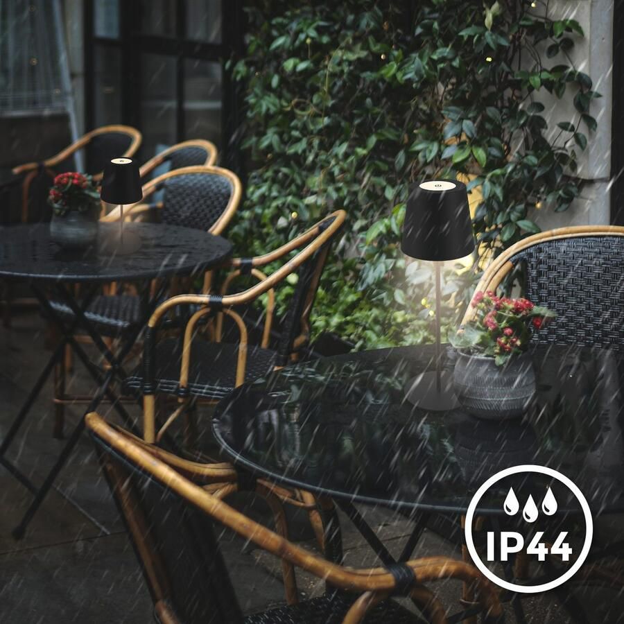 B.K.Licht Tafellamp voor buiten BK_TL1595 Accu LED tafellamp 3-niveau touchdimmer met USB 2.700 k 200 lm 2 5w ip44 12h brandduur 36 x 10 5 cm zwart (1 stuk) - Foto 6