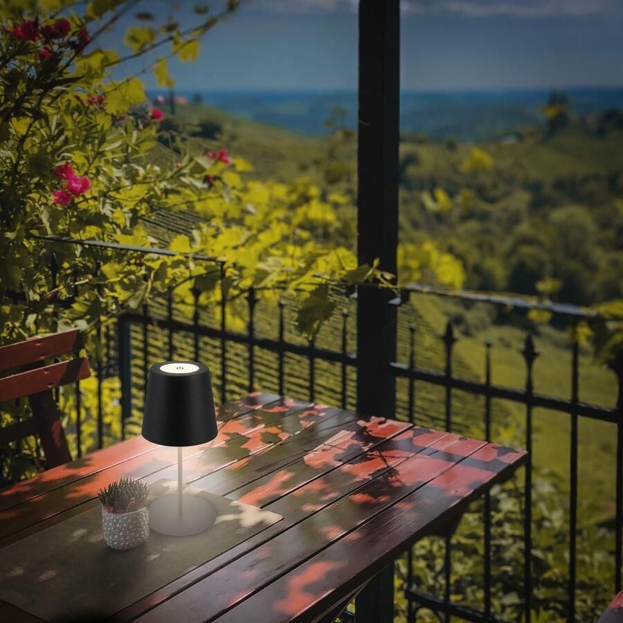 B.K.Licht Tafellamp voor buiten BK_TL1595 Accu LED tafellamp 3-niveau touchdimmer met USB 2.700 k 200 lm 2 5w ip44 12h brandduur 36 x 10 5 cm zwart (1 stuk) - Foto 7