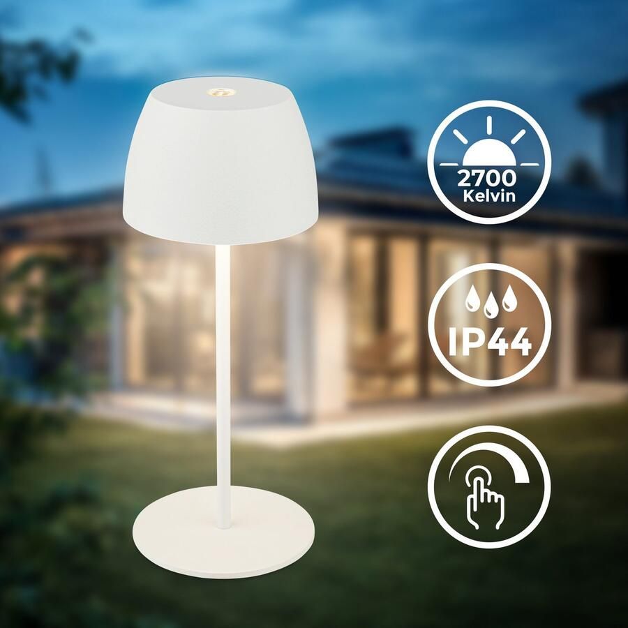B.K.Licht Tafellamp voor buiten BK_TL1605 Mini Accu LED tafellamp touchdimmer met USB-C 2.700 k 150 lm 2 5w ip44 verwisselbare accu 4h-24h brandduur wit (1 stuk) - Foto 2