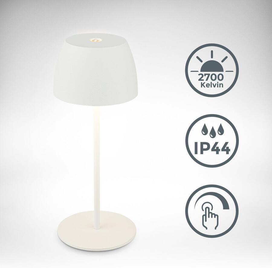 B.K.Licht Tafellamp voor buiten BK_TL1605 Mini Accu LED tafellamp touchdimmer met USB-C 2.700 k 150 lm 2 5w ip44 verwisselbare accu 4h-24h brandduur wit (1 stuk) - Foto 8