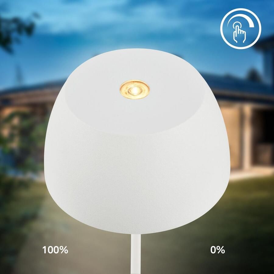 B.K.Licht Tafellamp voor buiten BK_TL1605 Mini Accu LED tafellamp touchdimmer met USB-C 2.700 k 150 lm 2 5w ip44 verwisselbare accu 4h-24h brandduur wit (1 stuk) - Foto 4