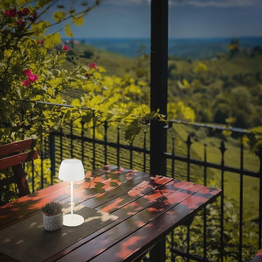 B.K.Licht Tafellamp voor buiten BK_TL1605 Mini Accu LED tafellamp touchdimmer met USB-C 2.700 k 150 lm 2 5w ip44 verwisselbare accu 4h-24h brandduur wit (1 stuk) - Foto 7