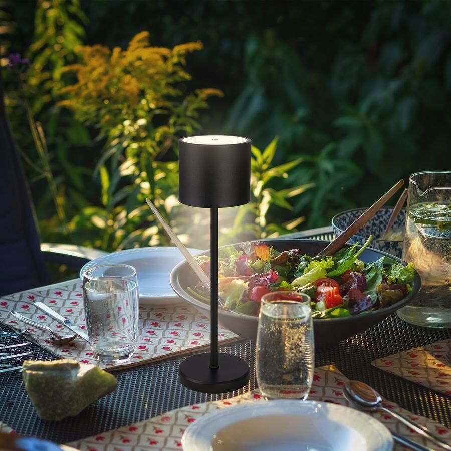 B.K.Licht Tafellamp voor buiten BK_TL1608 Accu tafellamp met oplaadstation 3-niveau touchdimmer IP44 (1 stuk)