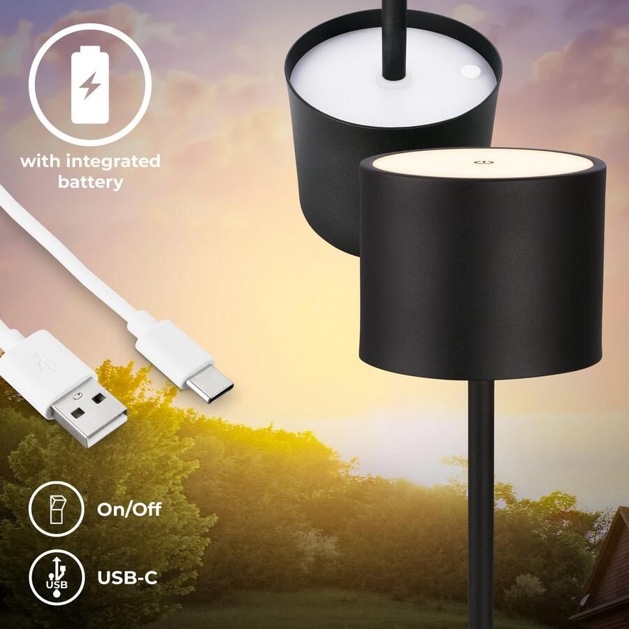 B.K.Licht Tafellamp voor buiten BK_TL1608 Accu tafellamp met oplaadstation 3-niveau touchdimmer IP44 (1 stuk) - Foto 3