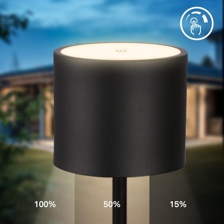 B.K.Licht Tafellamp voor buiten BK_TL1608 Accu tafellamp met oplaadstation 3-niveau touchdimmer IP44 (1 stuk) - Foto 4