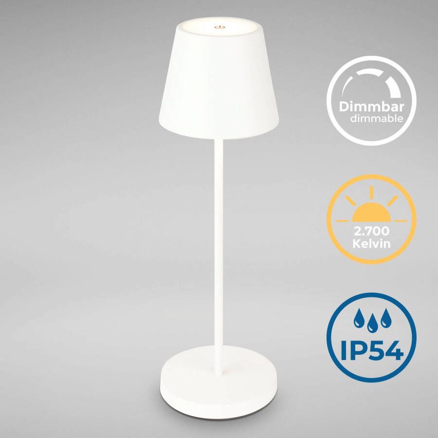 B.K.Licht Tafellamp voor buiten BK_TL1586 LED oplaadbare tafellamp wit met touchdimmer (1 stuk) - Foto 8
