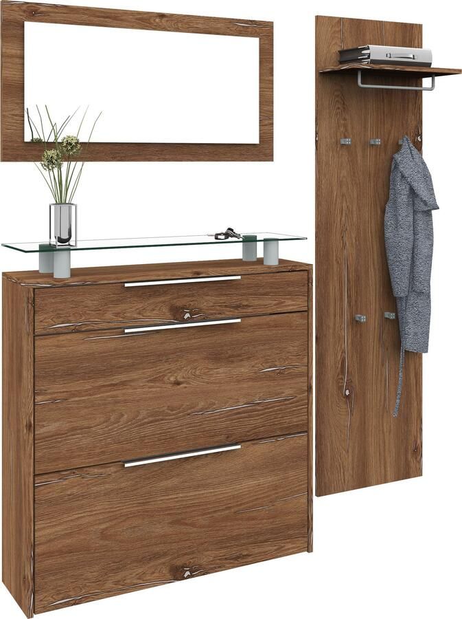 Borchardt Möbel Halmeubelset Oliva (3-dlg.) met hangende schoenenkast paneel en spiegel (set 3 stuks)