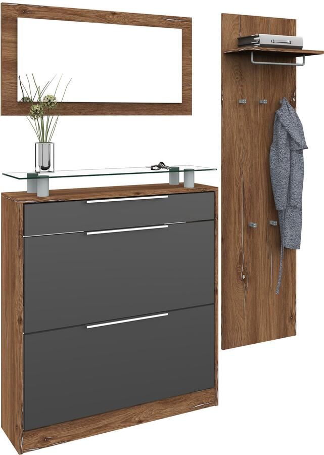 Borchardt Möbel Halmeubelset Oliva (3-dlg) met staande schoenenkast paneel en spiegel (set 3 stuks)