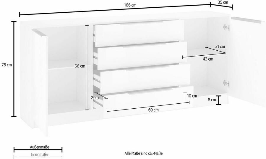 Borchardt Möbel Kast Oliva Breedte 166 cm met 4 lades - Foto 1