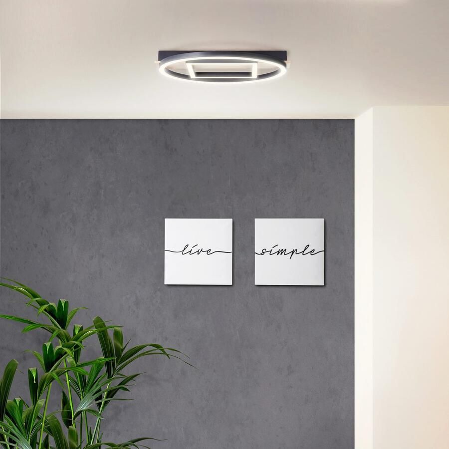 BreLight Led-plafondlamp Maureen met houten accent 37 x 37 cm 2500 lm 3000 k warmwit hout metaal