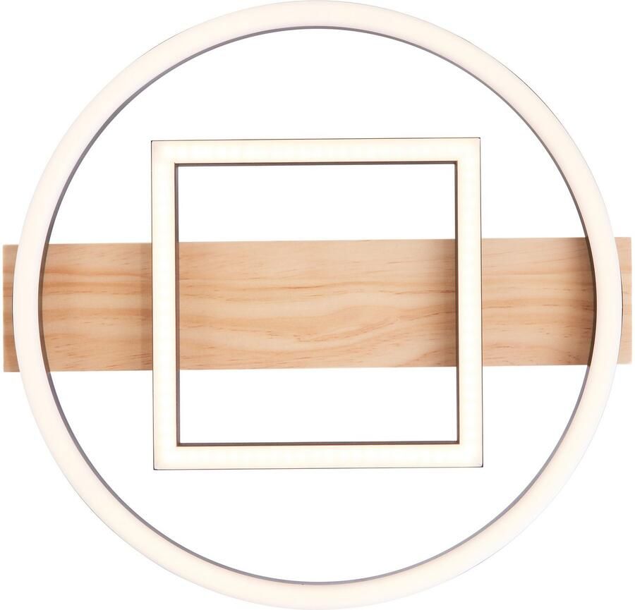 BreLight Led-plafondlamp Maureen met houten accent 37 x 37 cm 2500 lm 3000 k warmwit hout metaal - Foto 4