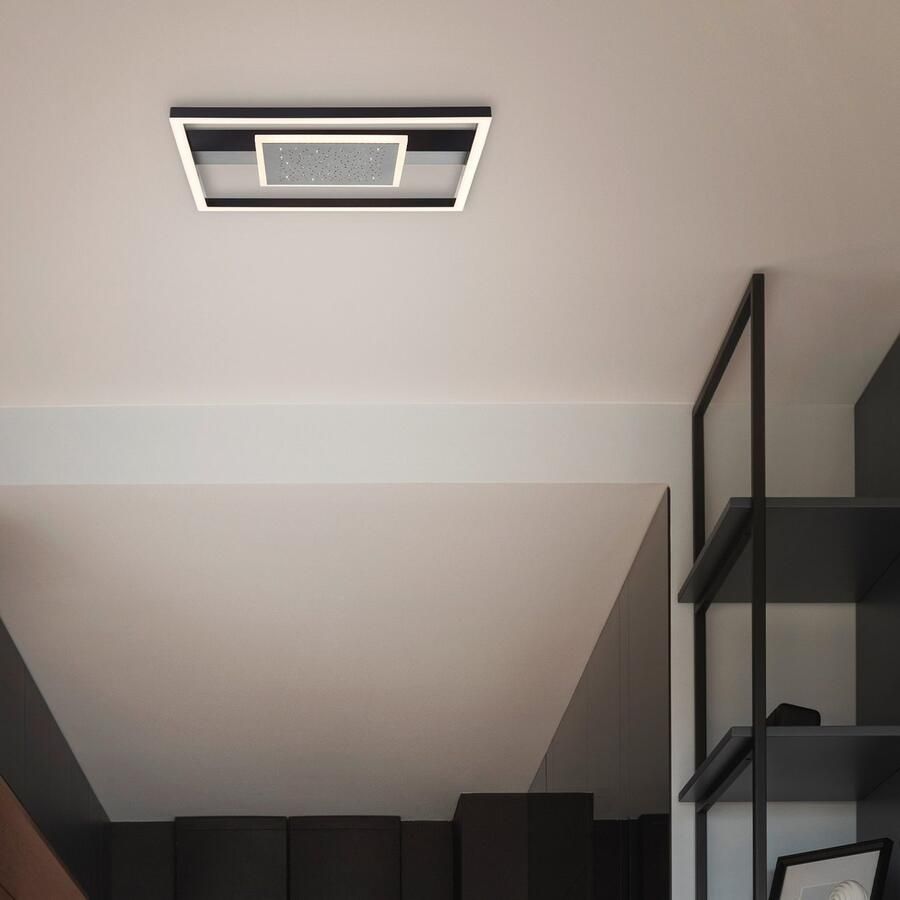 BreLight Led-plafondlamp RENO 37 x 37 cm 3500 lm 3000 k ster glans zwart