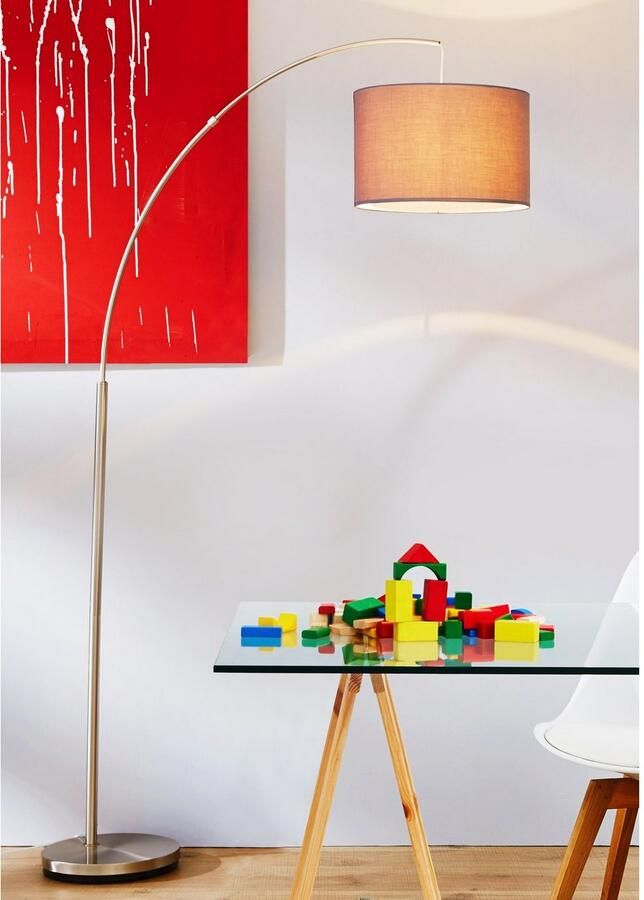 Brilliant Leuchten Booglamp Clarie 1 8m hoogte e27 max. 60w stoffen kap metaal textiel - Foto 4