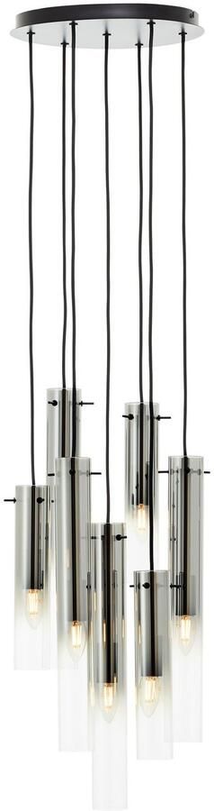 Brilliant Leuchten Hanglamp Glasini 199 x 32 cm 7 x e14 inkortbaar metaal rookglas mat zwart - Foto 2