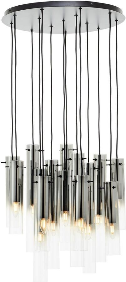Brilliant Leuchten Hanglamp Glasini 199 x 52 cm 14 x e14 inkortbaar metaal rookglas mat zwart (1 stuk) - Foto 4