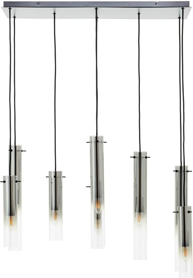 Brilliant Leuchten Hanglamp Glasini 199 x 80 x 30 cm 8 x e14 inkortbaar metaal rookglas mat zwart (1 stuk) - Foto 3