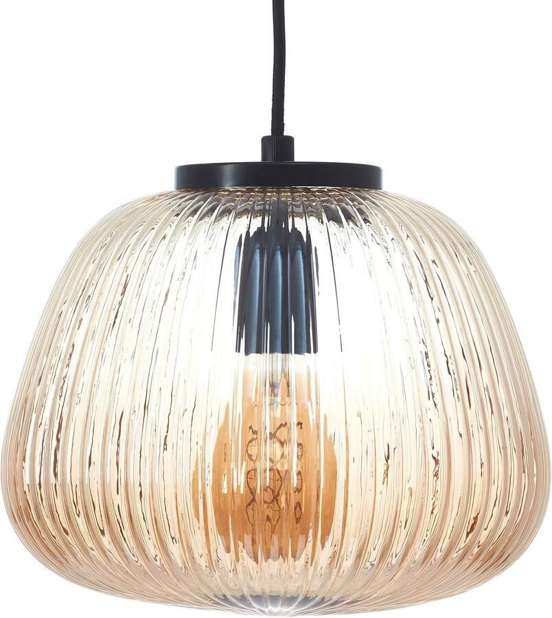 Brilliant Leuchten Hanglamp Kaizen Gegolfd glas D 25 cm E27 inkortbaar amber-barnsteenkleuren - Foto 4