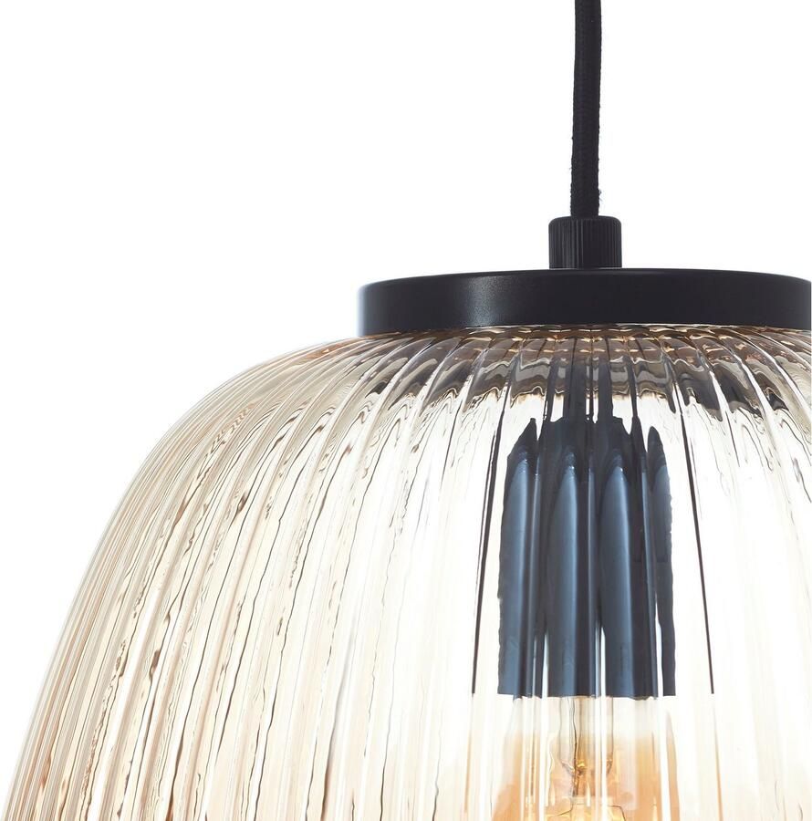 Brilliant Leuchten Hanglamp Kaizen Gegolfd glas D 25 cm E27 inkortbaar amber-barnsteenkleuren - Foto 3