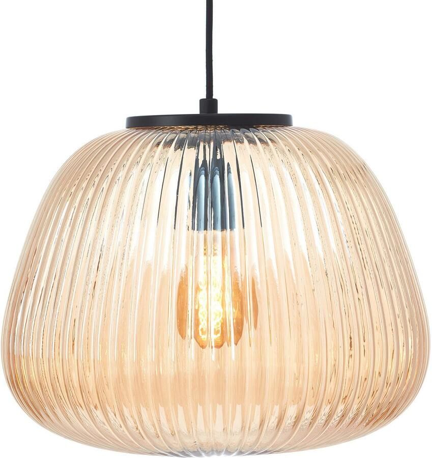 Brilliant Leuchten Hanglamp Kaizen Gegolfd glas D 35 cm E27 inkortbaar amber-barnsteenkleuren - Foto 3