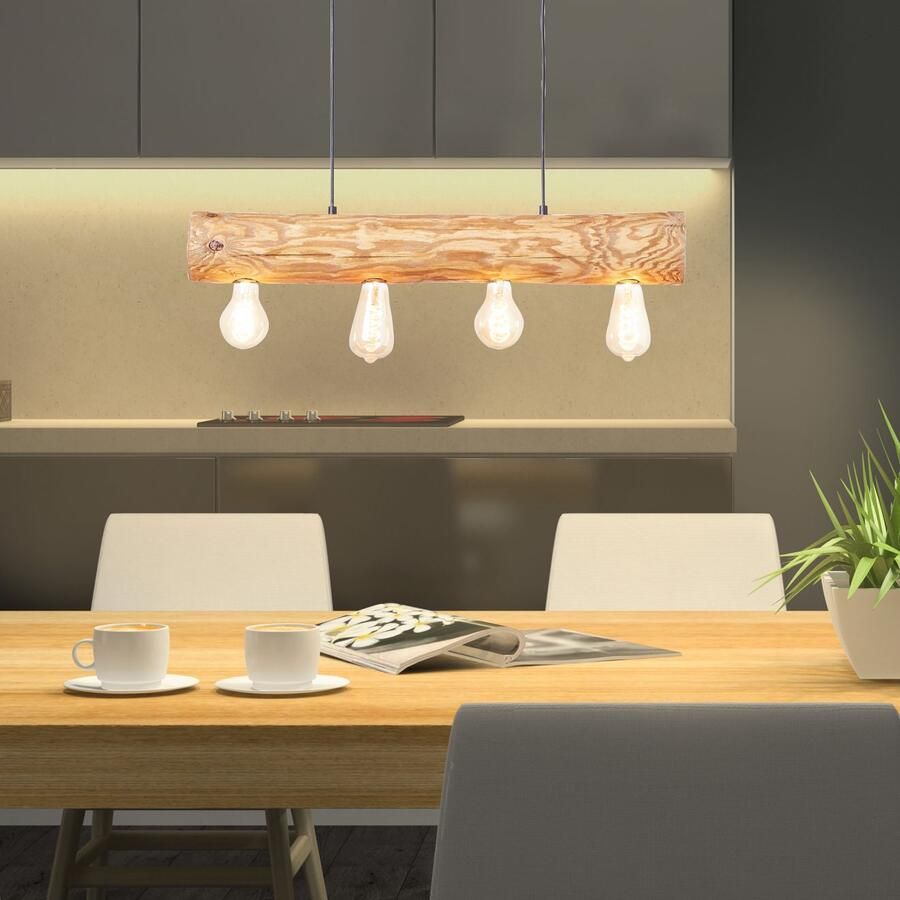 Brilliant Leuchten Hanglamp TRABO 105 cm hoogte 70 cm breedte 4 x e27 in te korten hout metaal grenen gebeitst (1 stuk) - Foto 4