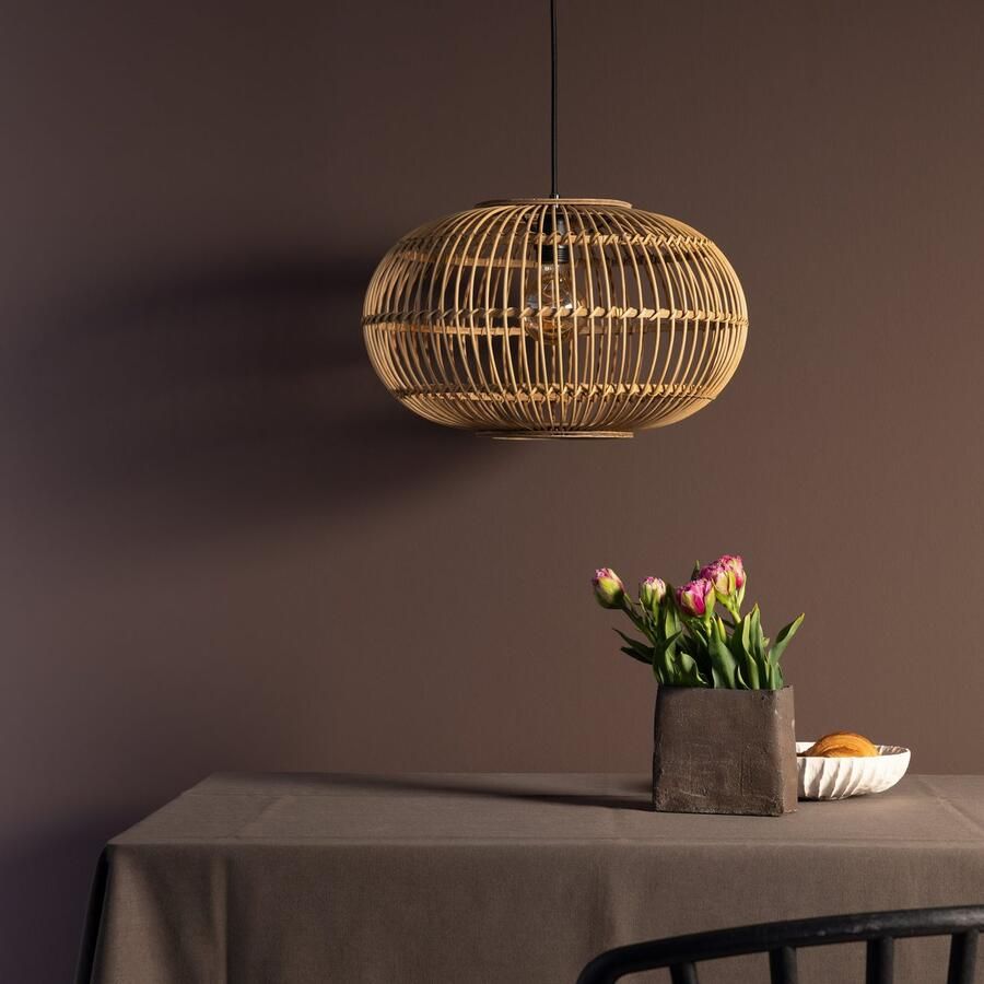 Brilliant Leuchten Hanglamp Woodball in hoogte verstelbare boho hanglamp met bamboe kap dimbaar d 45 cm