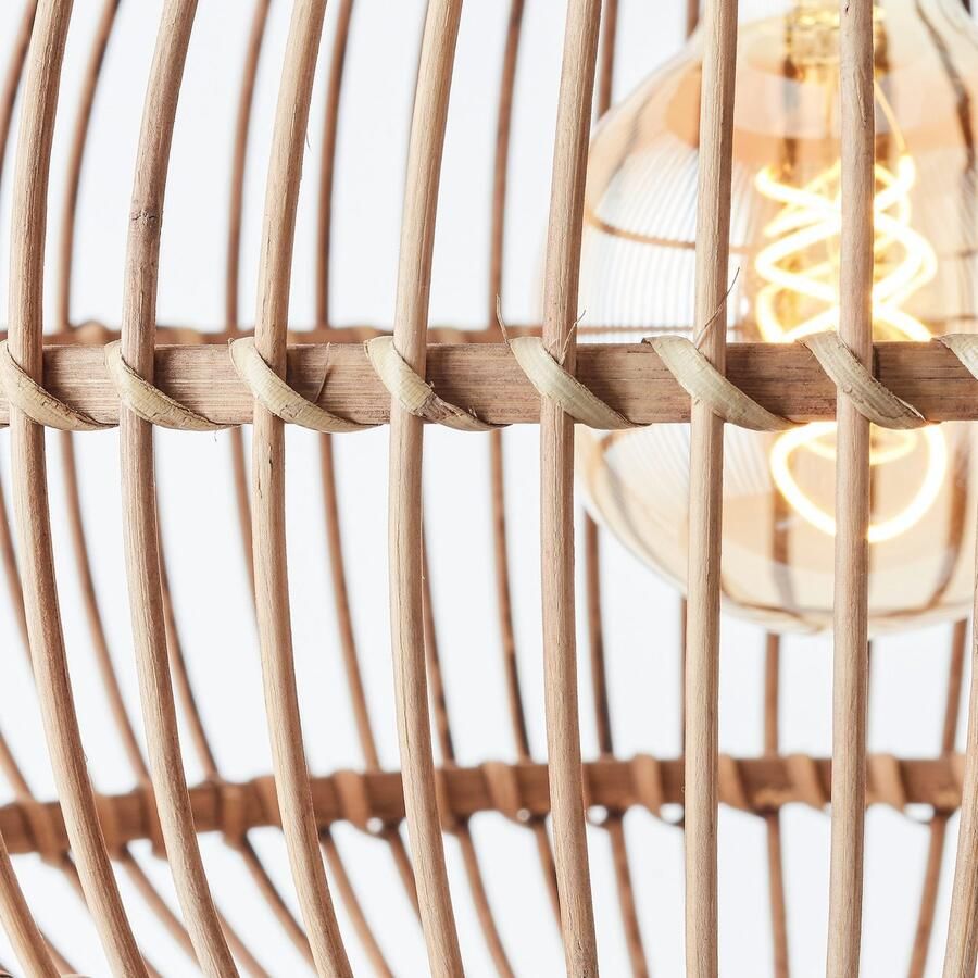 Brilliant Leuchten Hanglamp Woodball in hoogte verstelbare boho hanglamp met bamboe kap dimbaar d 45 cm - Foto 3