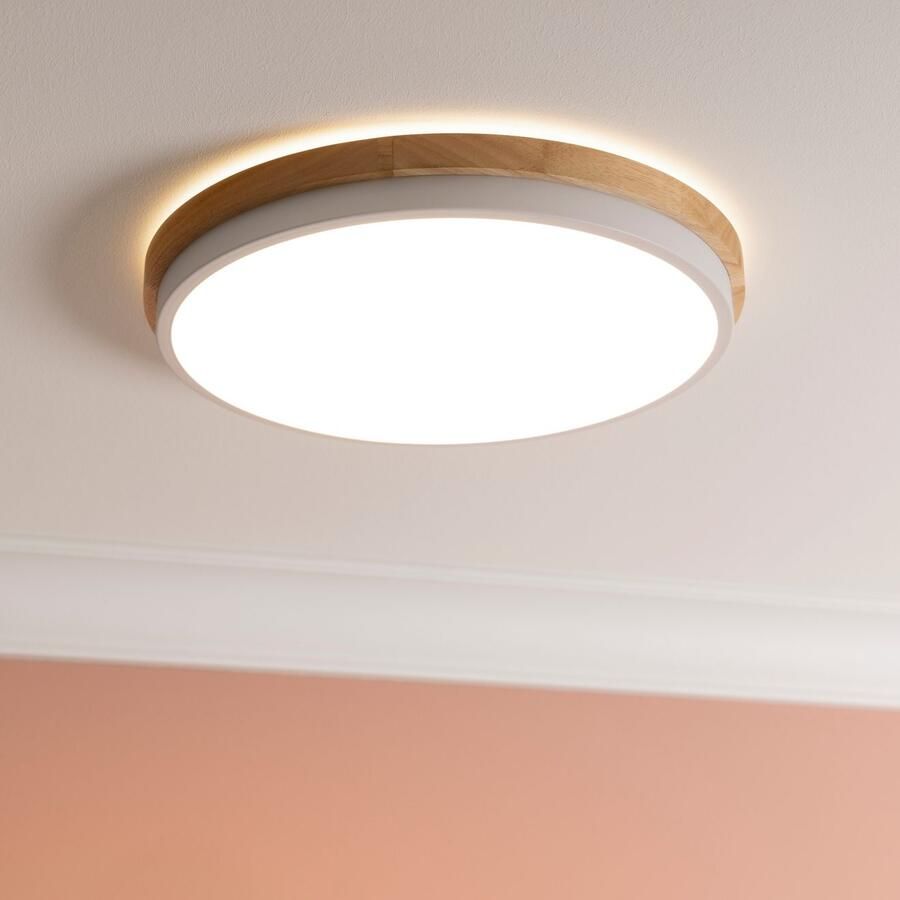 Brilliant Leuchten Led-plafondlamp Baarlo Ø 35 cm 2400 lm 3000 K 3-standen dimbaar hout metaal