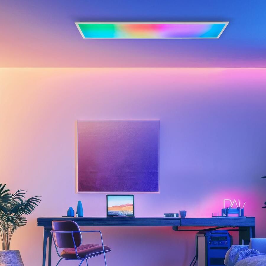 Brilliant Leuchten Led-plafondlamp Briston Opbouwpaneel 120 x 30 cm 3700 lm 3000-6500 K dimbaar IC-RGB wit