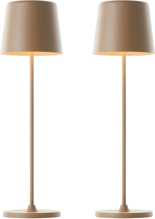 Brilliant Leuchten Led-tafellamp Kaami mobiele LED Buiten Accu Tafellamp 2-delige set 310 lm touchdimmer usb accu buiten binnen acculamp 37 cm hoog (2 stuks)