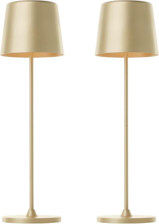 Brilliant Leuchten Led-tafellamp Kaami mobiele LED Buiten Accu Tafellamp 2-delige set 310 lm touchdimmer usb accu buiten binnen acculamp 37 cm hoog (2 stuks)