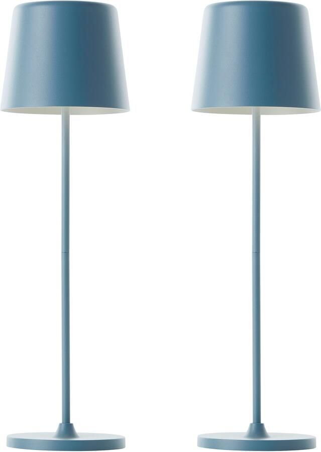 Brilliant Leuchten Led-tafellamp Kaami mobiele LED Buiten Accu Tafellamp 2-delige set 310 lm touchdimmer usb accu buiten binnen acculamp 37 cm hoog (2 stuks)