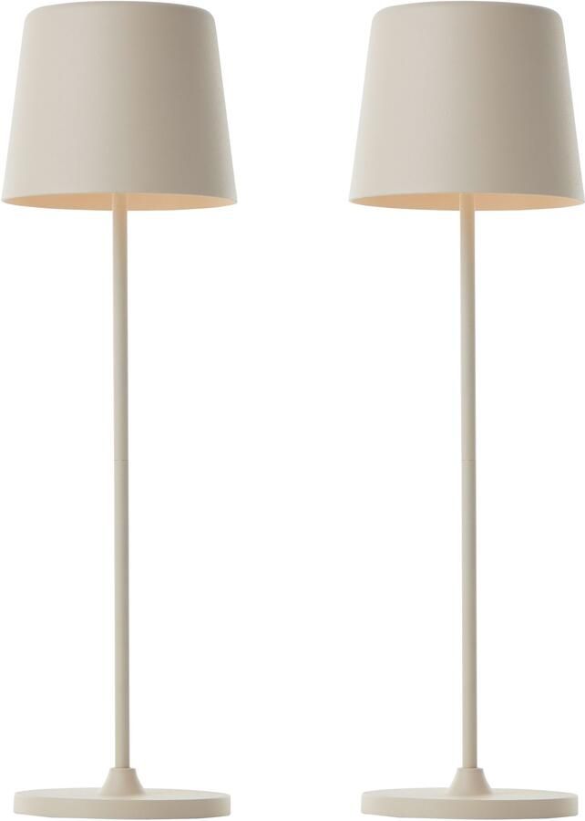 Brilliant Leuchten Led-tafellamp Kaami mobiele LED Buiten Accu Tafellamp 2-delige set 310 lm touchdimmer usb accu buiten binnen acculamp 37 cm hoog (2 stuks)